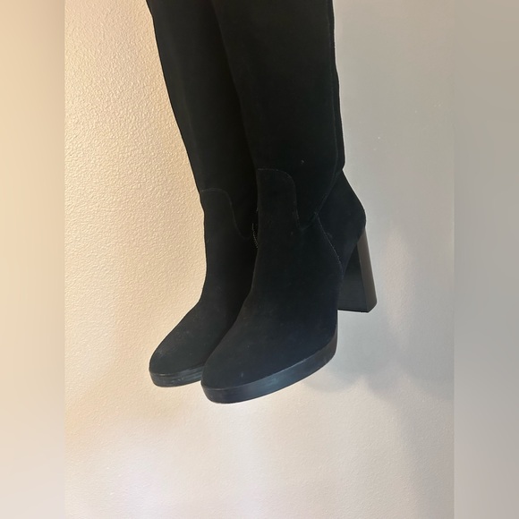 Michael Kors Classic Black Knee-High Suede Boots - Women's Stylish Block Heel - Picture 8 of 11